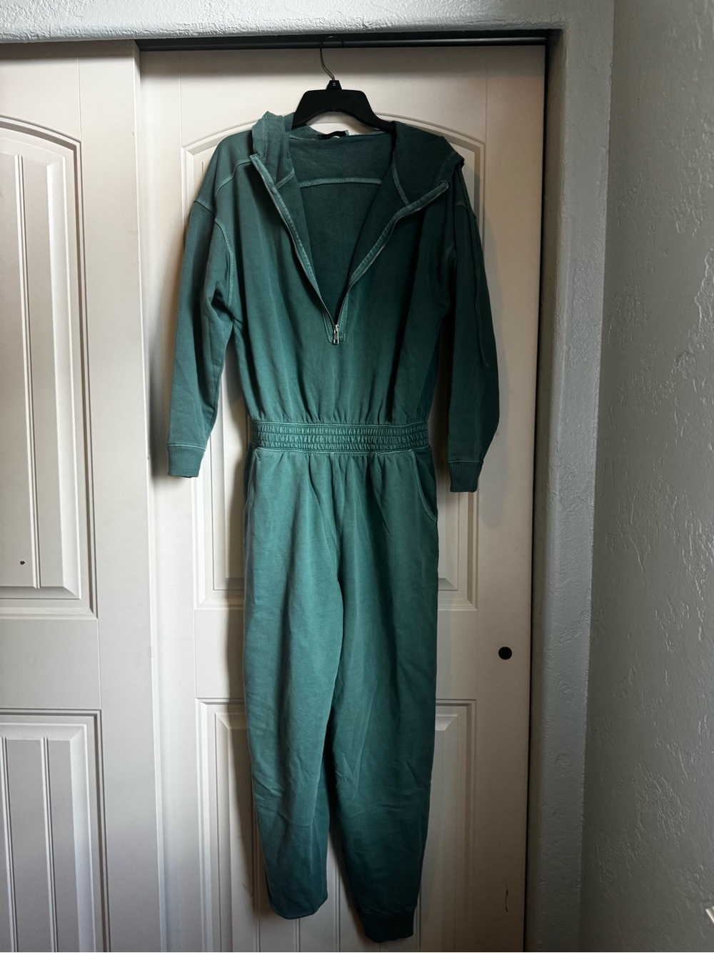 Zenana Outfitters Teal Hooded Zip-Front Jumpsuit